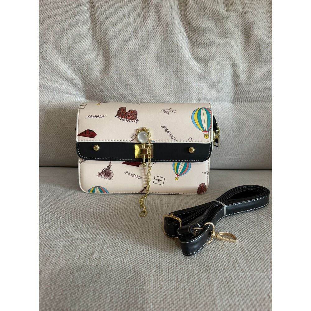 Women’s Pink Travel Print Crossbody Bag with Adjustable Strap
